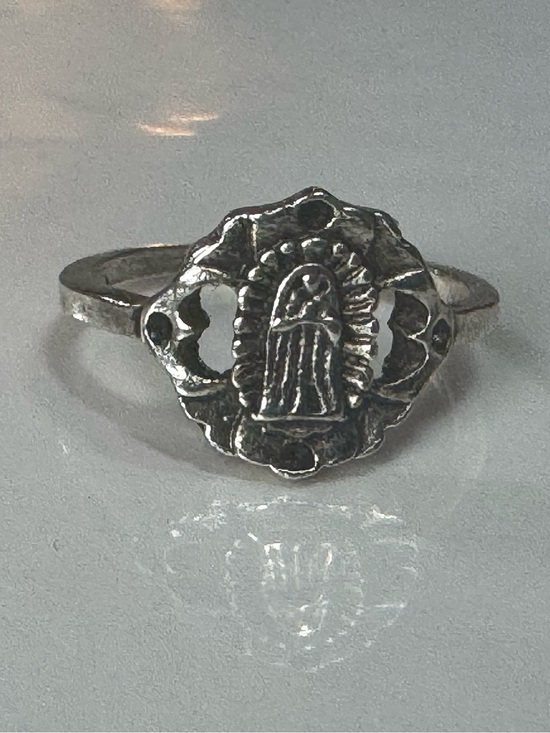 Jewelry - Mary Religious Mother Saint Catholic Motif Ring - Silver Tone Size 7